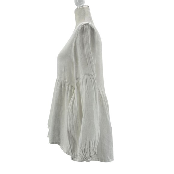 Crown Linen Designs Womens Small Top Tunic Balloon Sleeve White Relaxed Fit - Picture 5 of 11